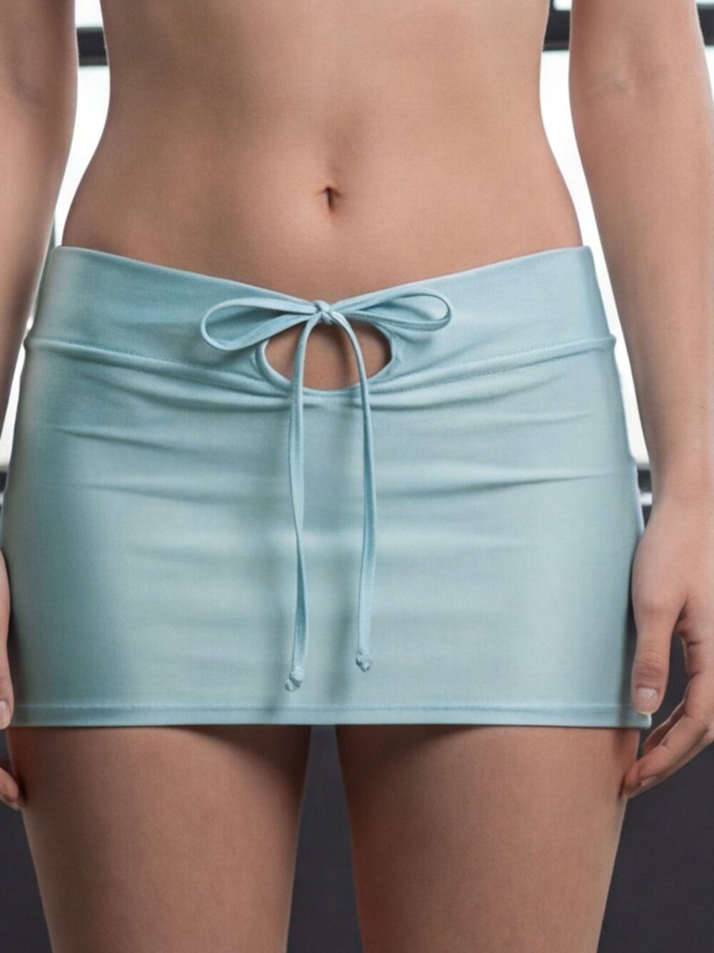 Stretch Satiné Mini Skirt with Reversible Waistband Keyhole Feature – Made in US